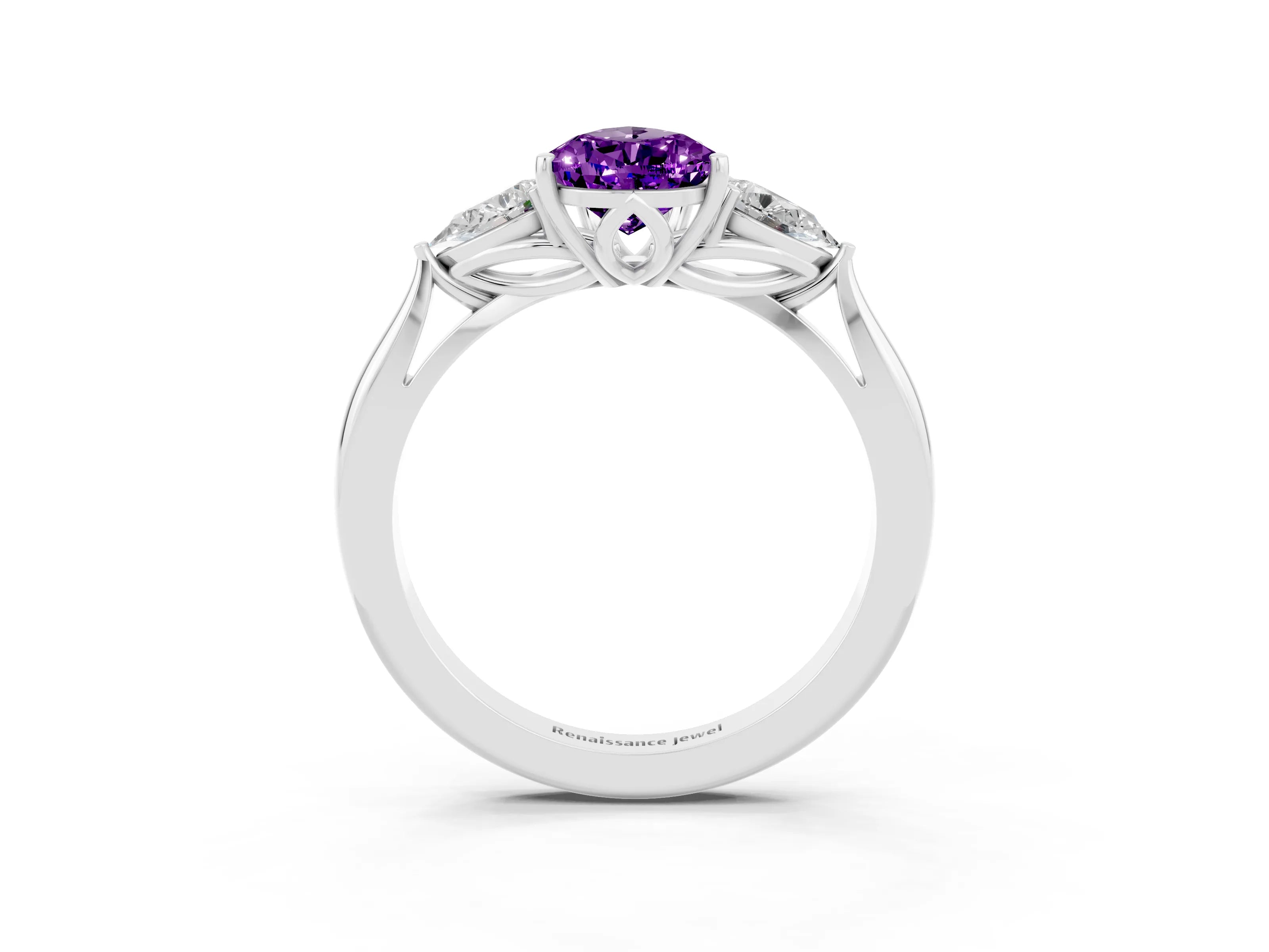 White gold Three-Stone Pear Cut Cut Diamond Ring with Pear Side Stones in Four-Prong Setting_3