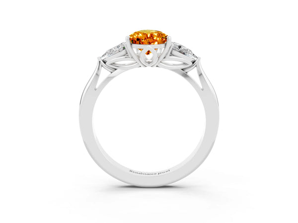 Silver Three-Stone Pear Cut Citrine Ring with Pear  Side Stones in Four-Prong Setting