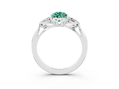 White gold Three-Stone Pear Cut Cut Diamond Ring with Pear Side Stones in Four-Prong Setting_3