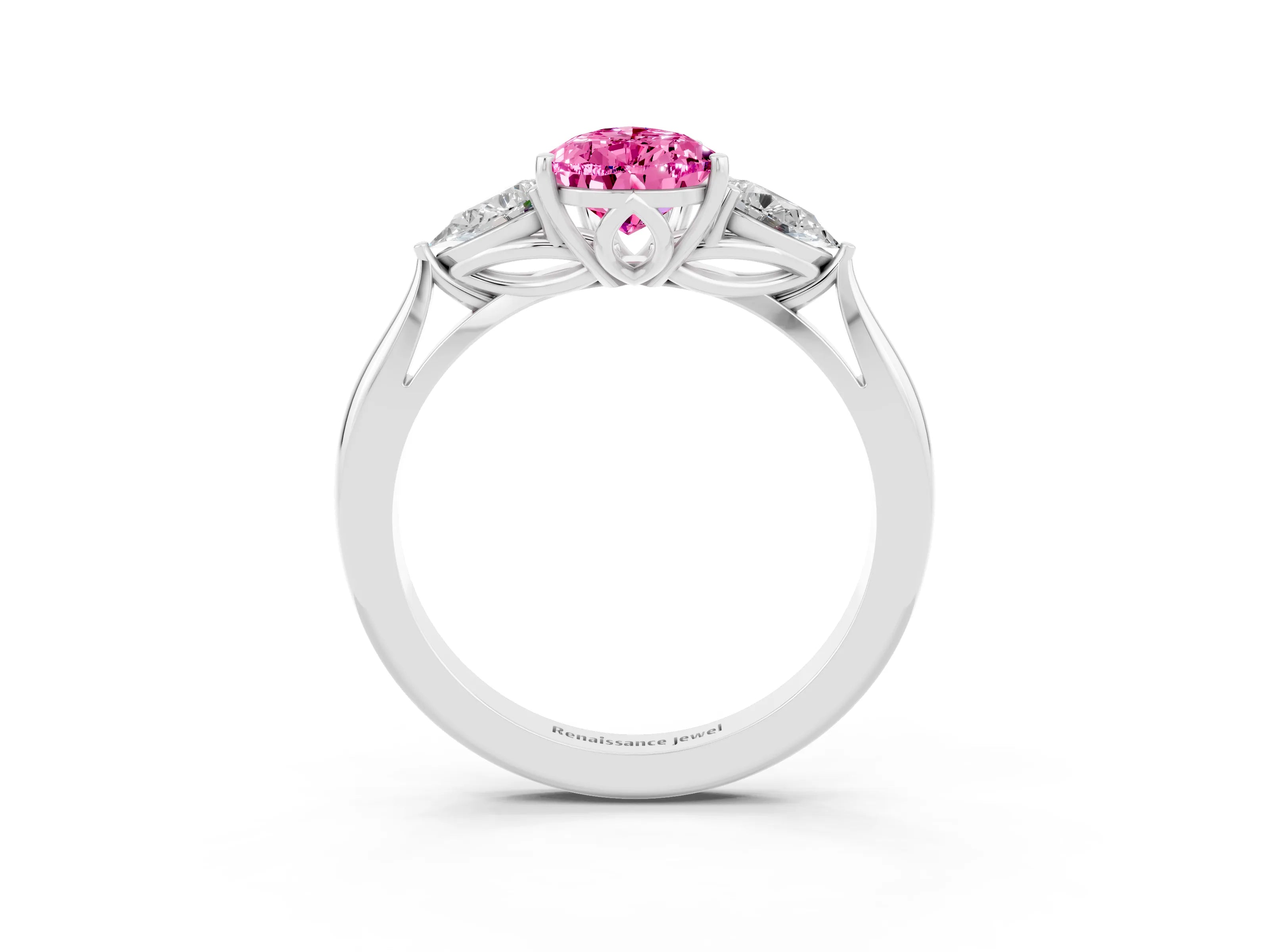 White gold Three-Stone Pear Cut Cut Diamond Ring with Pear Side Stones in Four-Prong Setting_3