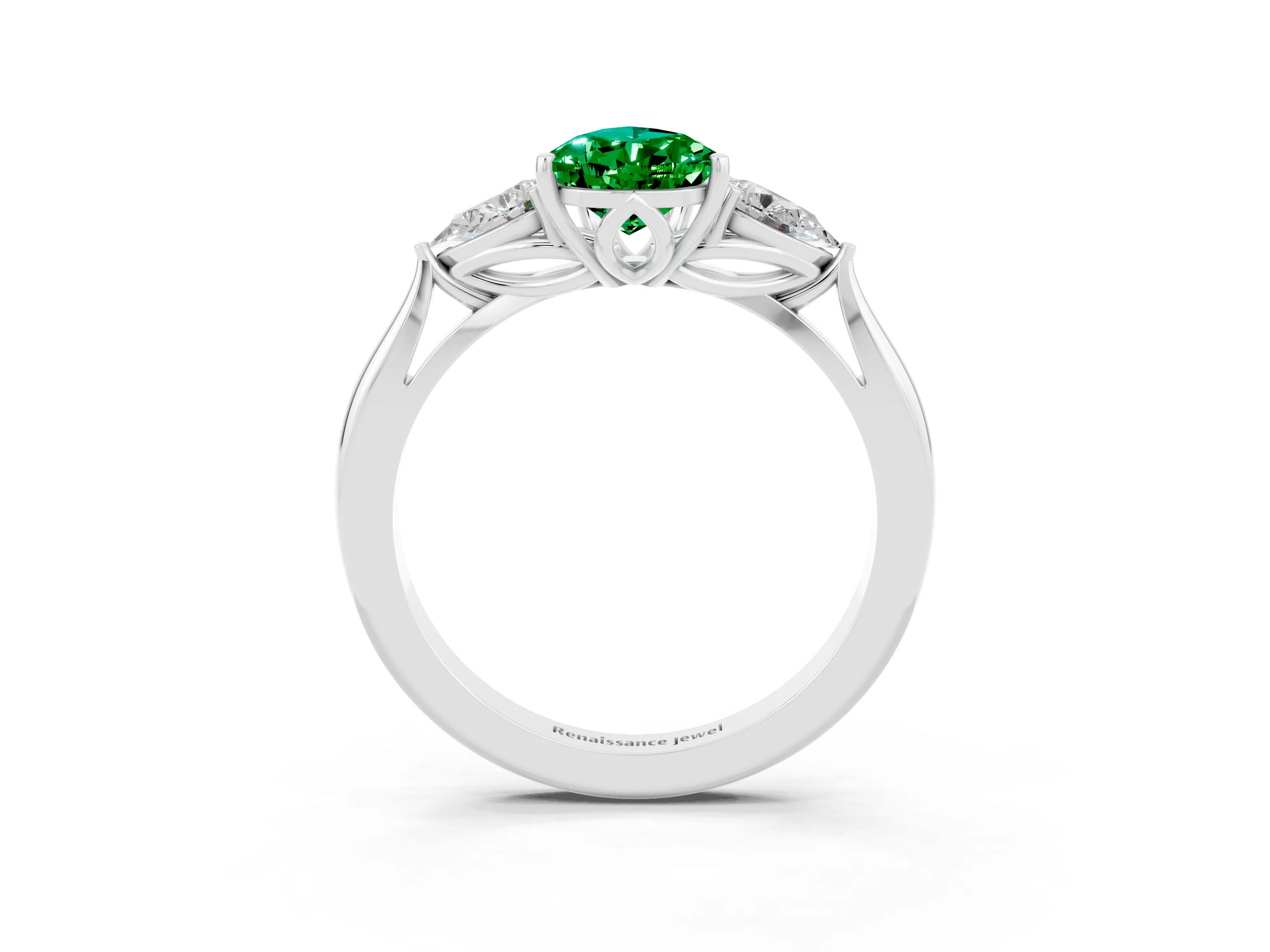 White gold Three-Stone Pear Cut Cut Diamond Ring with Pear Side Stones in Four-Prong Setting_3