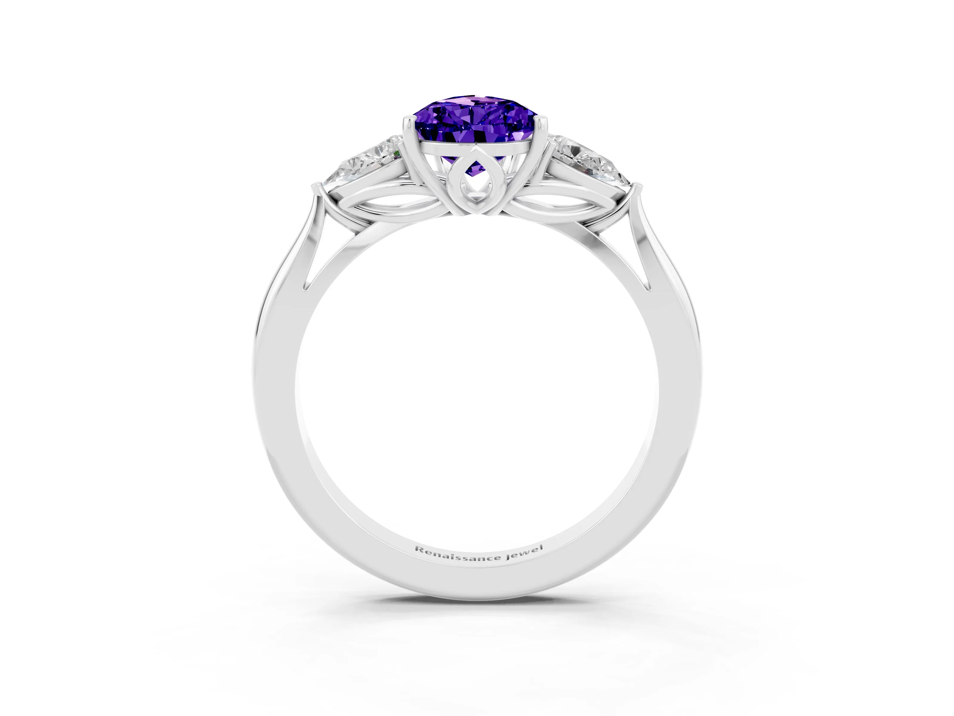 White gold Three-Stone Pear Cut Cut Diamond Ring with Pear Side Stones in Four-Prong Setting_3