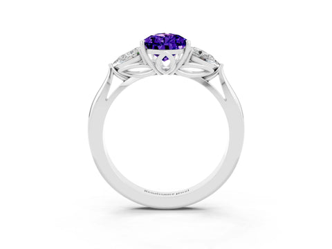 White gold Three-Stone Pear Cut Cut Diamond Ring with Pear Side Stones in Four-Prong Setting_3