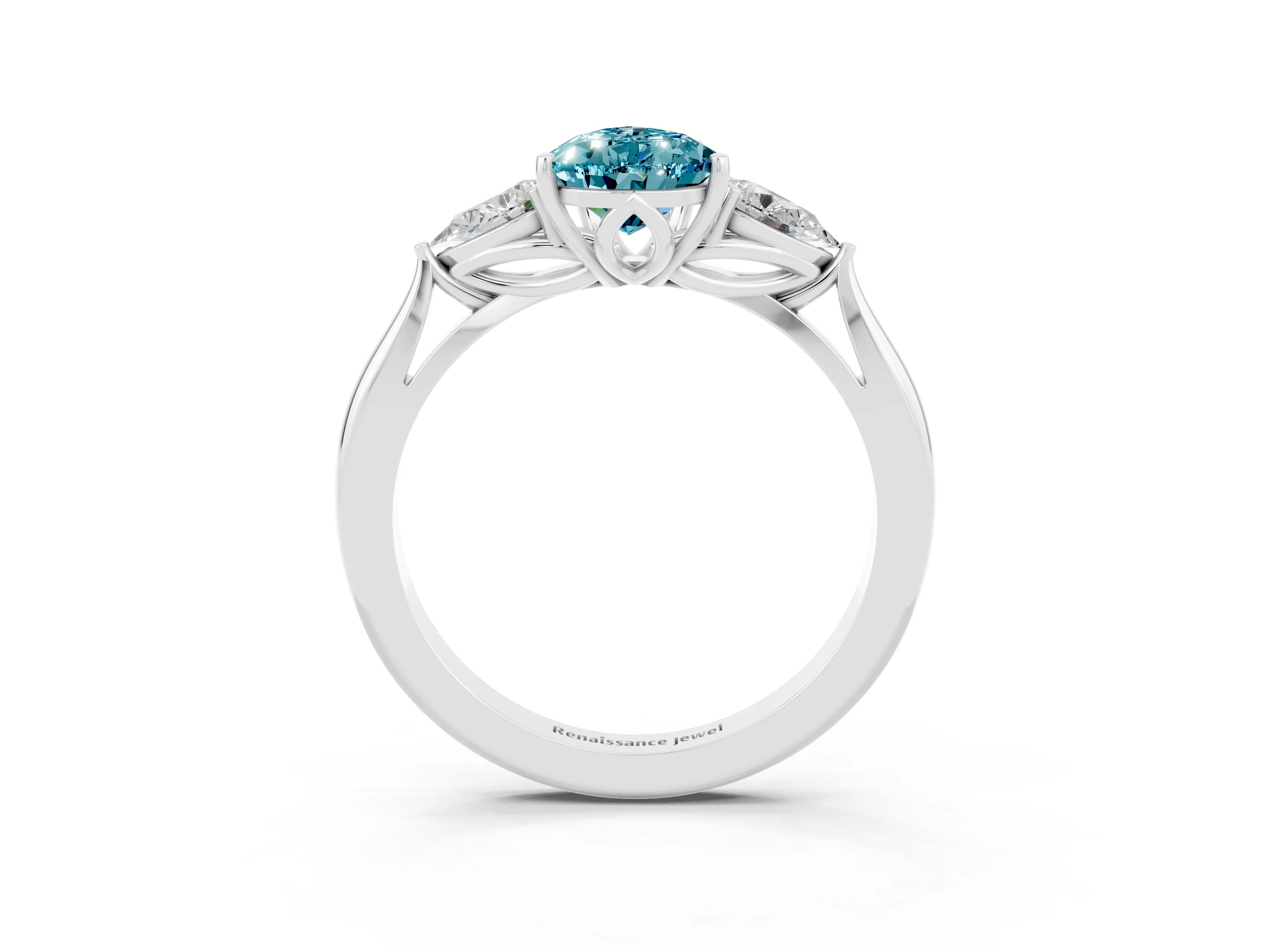 White gold Three-Stone Pear Cut Cut Diamond Ring with Pear Side Stones in Four-Prong Setting_3