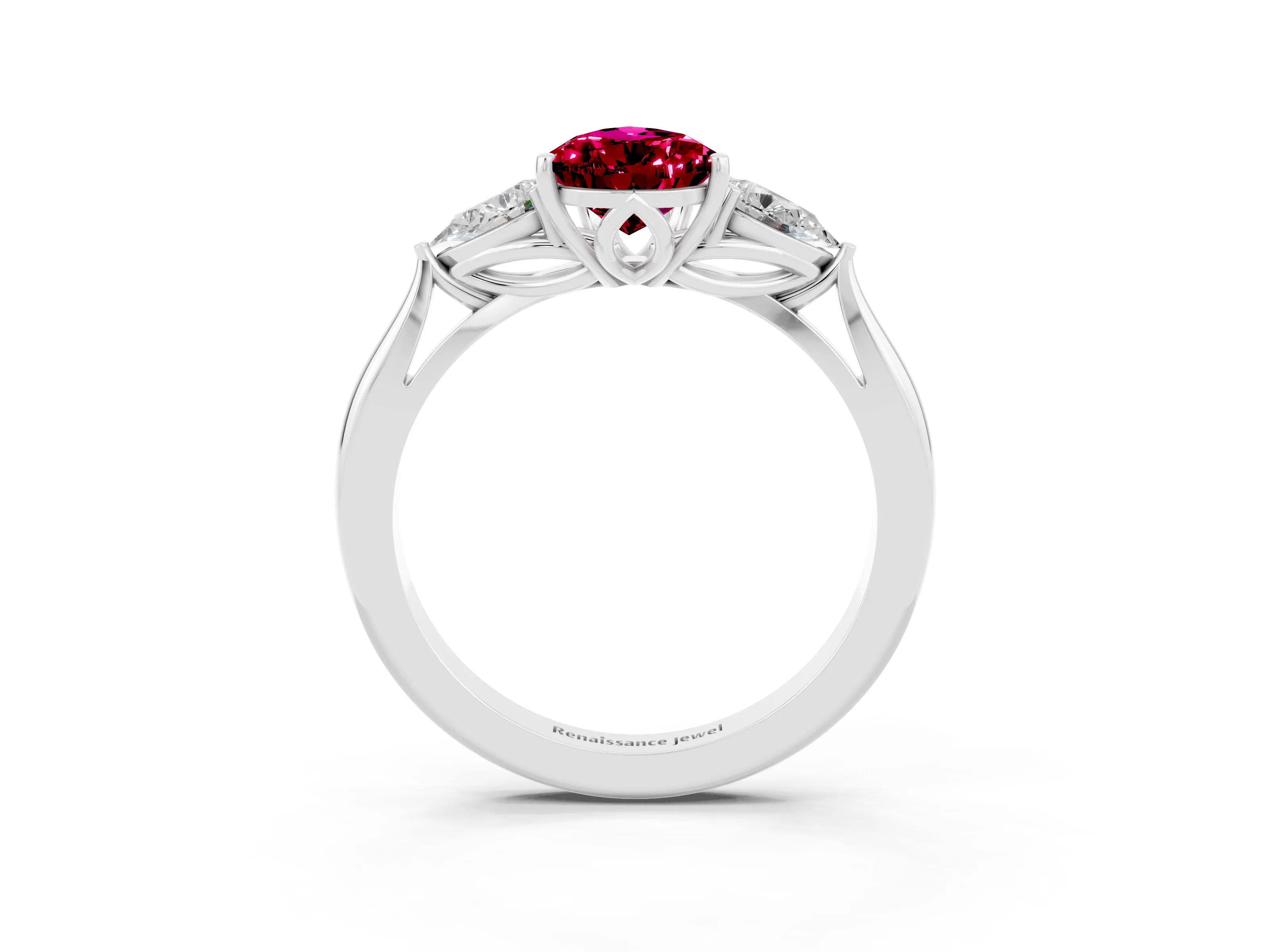 White gold Three-Stone Pear Cut Cut Diamond Ring with Pear Side Stones in Four-Prong Setting_3