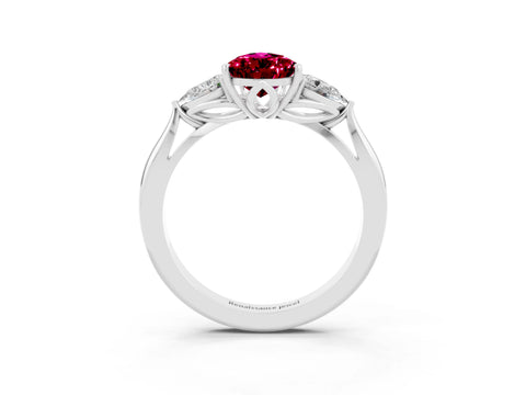 White gold Three-Stone Pear Cut Cut Diamond Ring with Pear Side Stones in Four-Prong Setting_3