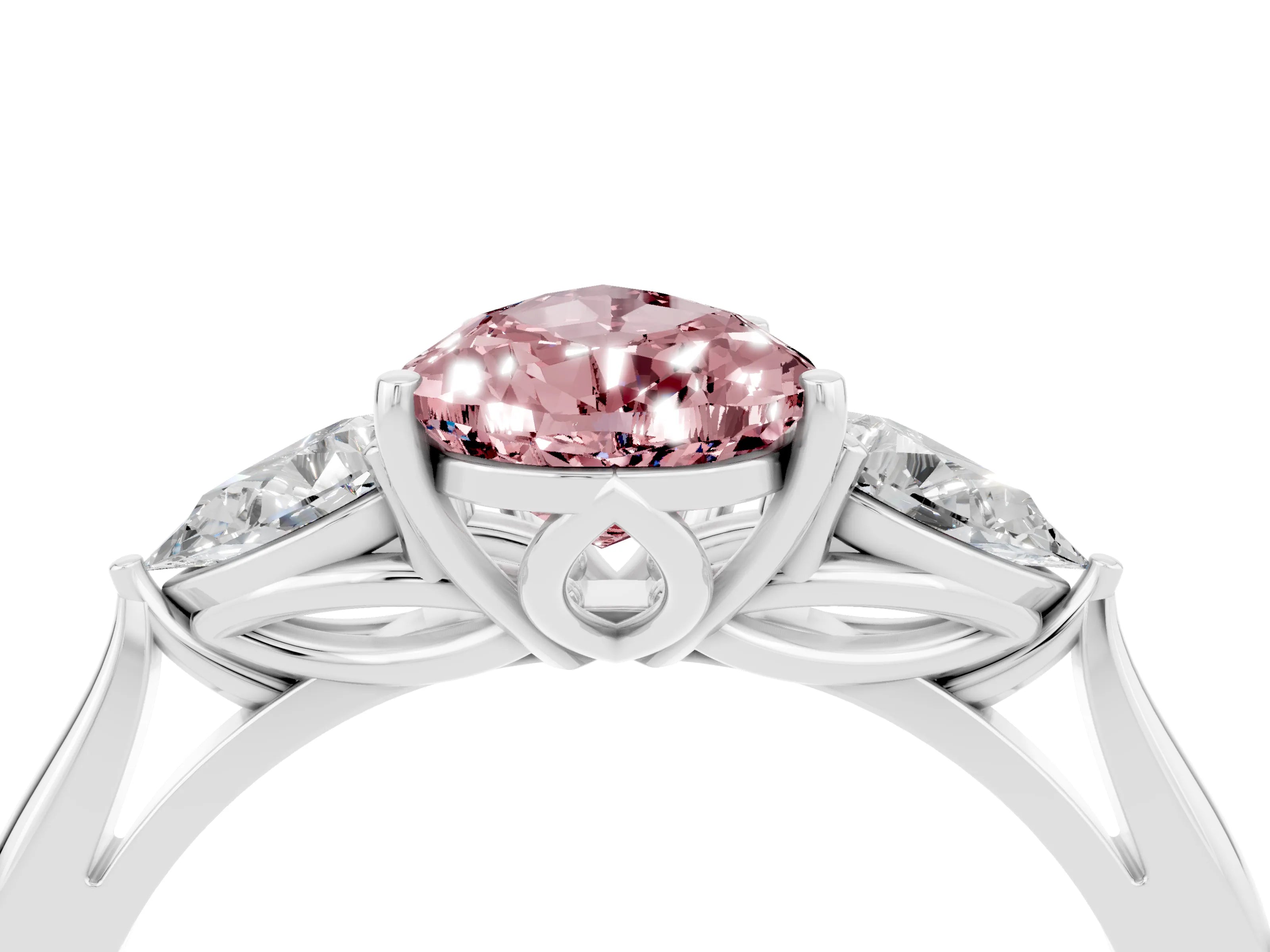 White gold Three-Stone Pear Cut Cut Diamond Ring with Pear Side Stones in Four-Prong Setting_4