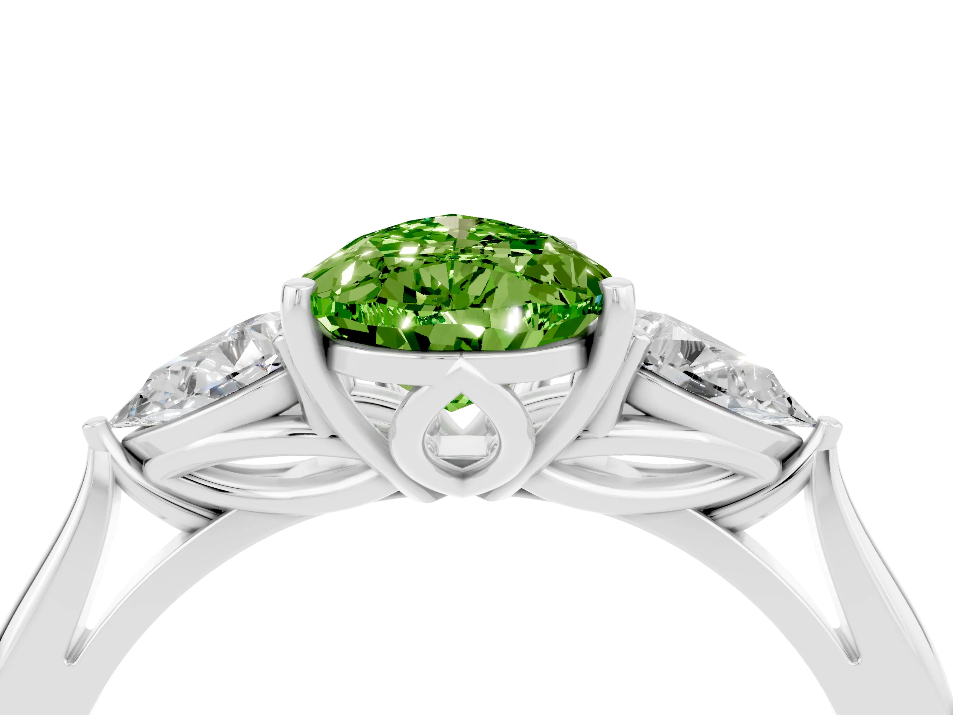 White gold Three-Stone Pear Cut Cut Diamond Ring with Pear Side Stones in Four-Prong Setting_4