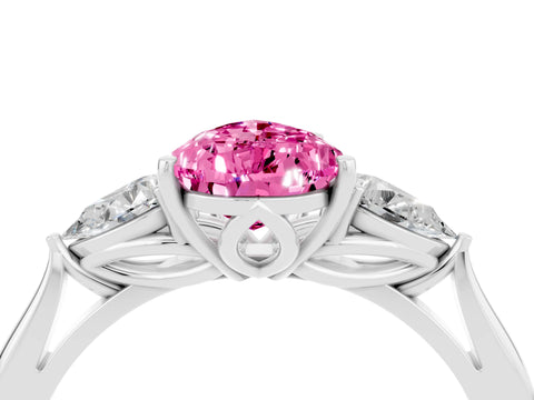 White gold Three-Stone Pear Cut Cut Diamond Ring with Pear Side Stones in Four-Prong Setting_4