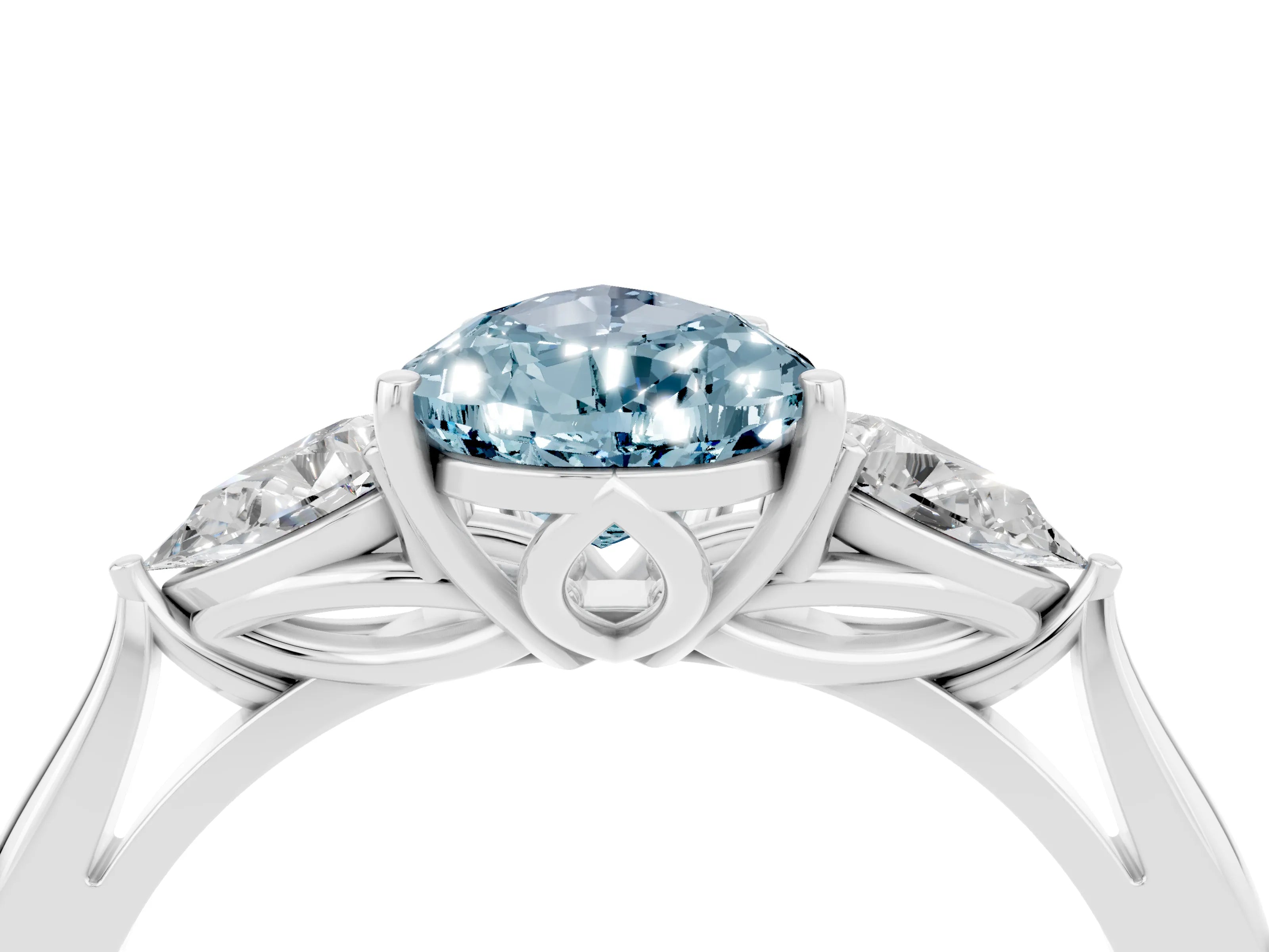 White gold Three-Stone Pear Cut Cut Diamond Ring with Pear Side Stones in Four-Prong Setting_4