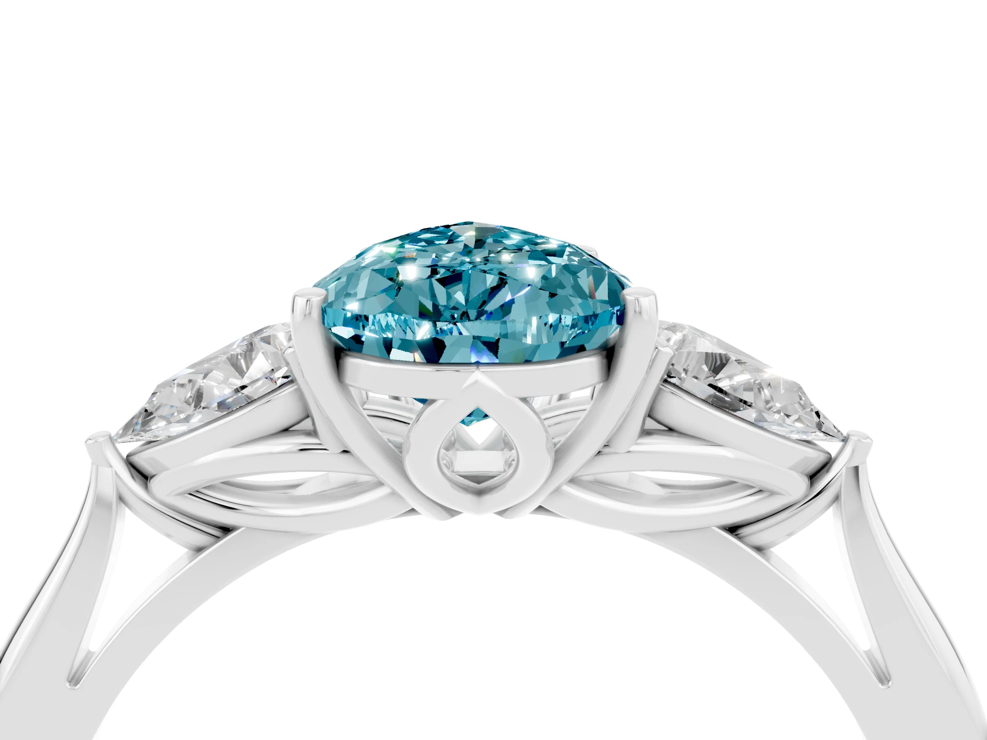 White gold Three-Stone Pear Cut Cut Diamond Ring with Pear Side Stones in Four-Prong Setting_4
