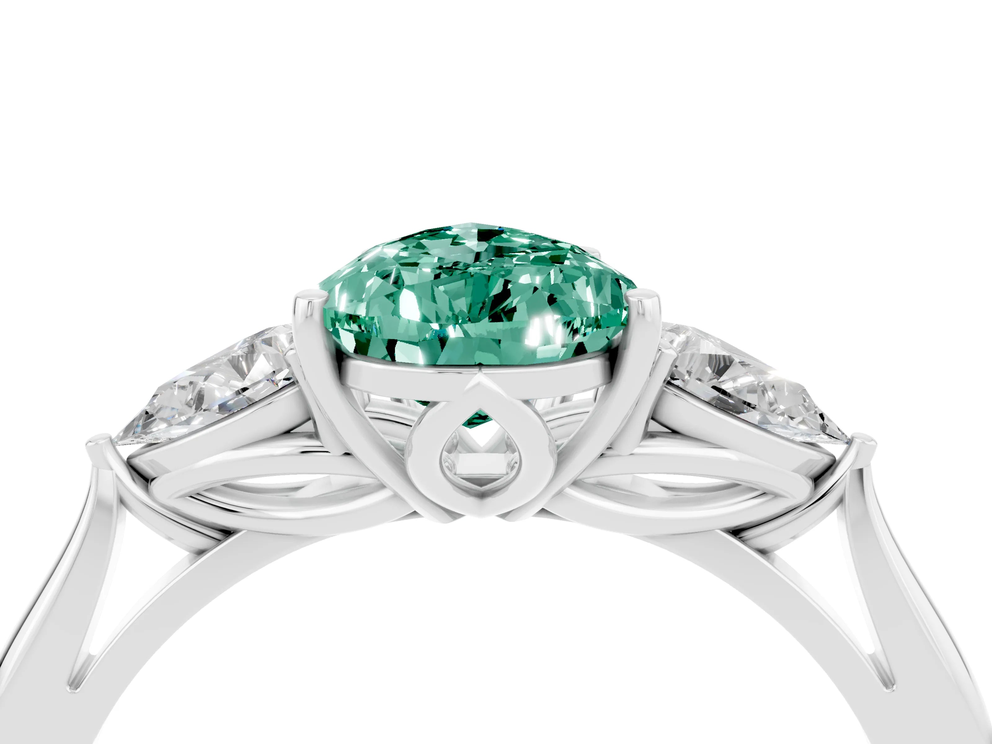 White gold Three-Stone Pear Cut Cut Diamond Ring with Pear Side Stones in Four-Prong Setting_4