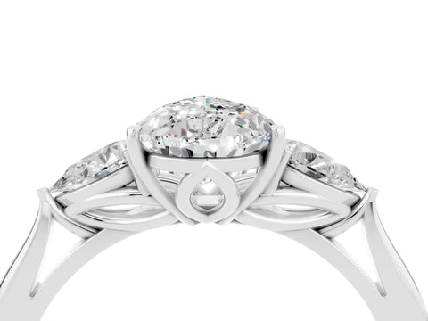 White gold Three-Stone Pear Cut Cut Diamond Ring with Pear Side Stones in Four-Prong Setting_4