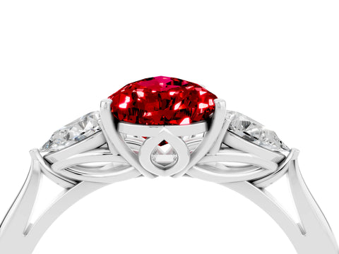 White gold Three-Stone Pear Cut Cut Diamond Ring with Pear Side Stones in Four-Prong Setting_4