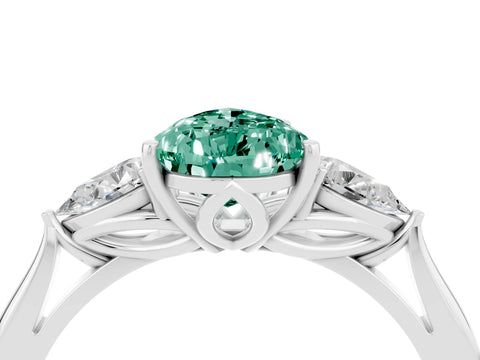 White gold Three-Stone Pear Cut Cut Diamond Ring with Pear Side Stones in Four-Prong Setting_4