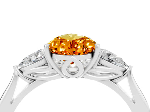 White gold Three-Stone Pear Cut Cut Diamond Ring with Pear Side Stones in Four-Prong Setting_4