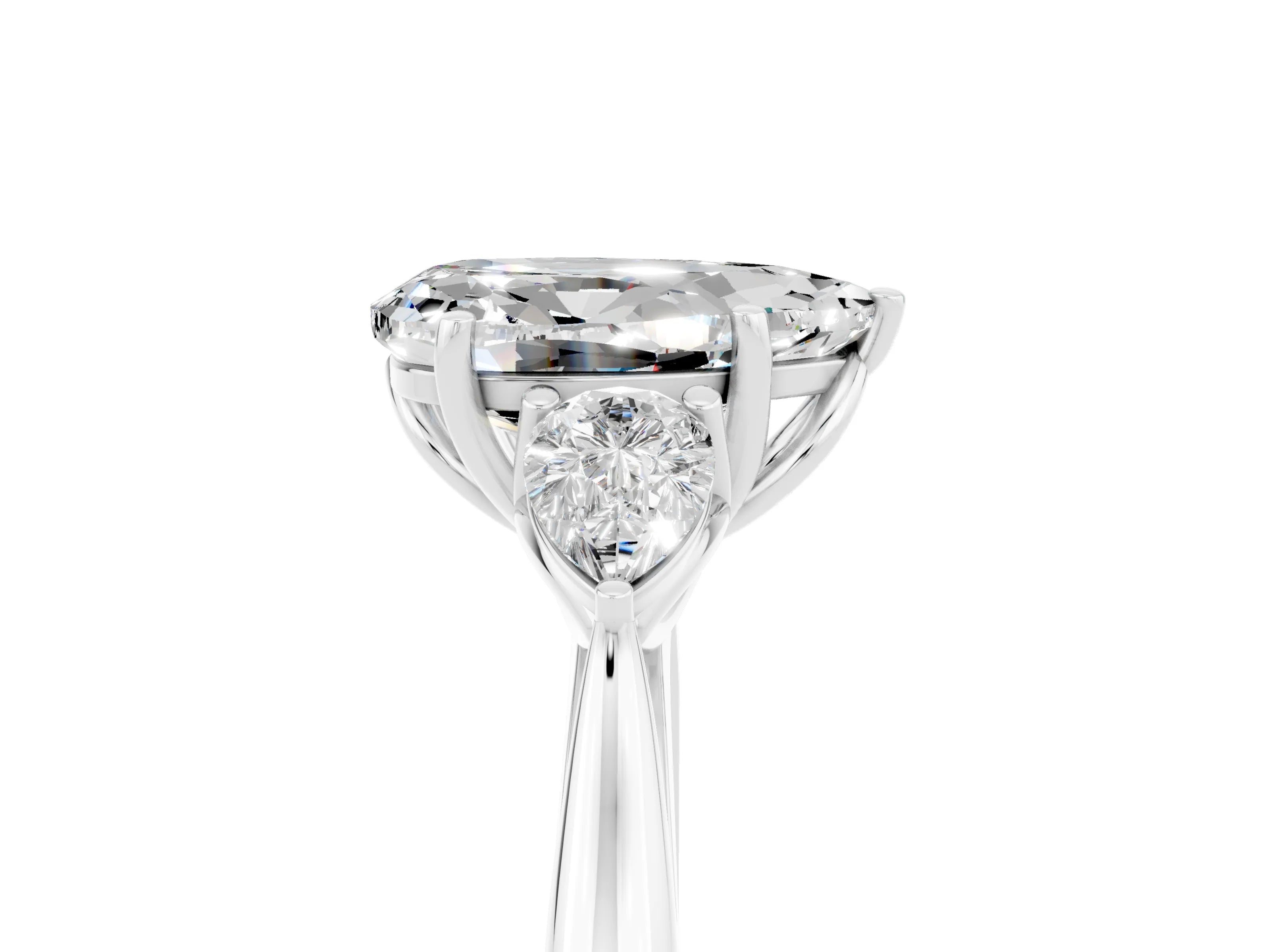White gold Three-Stone Pear Cut Cut Diamond Ring with Pear Side Stones in Four-Prong Setting_5