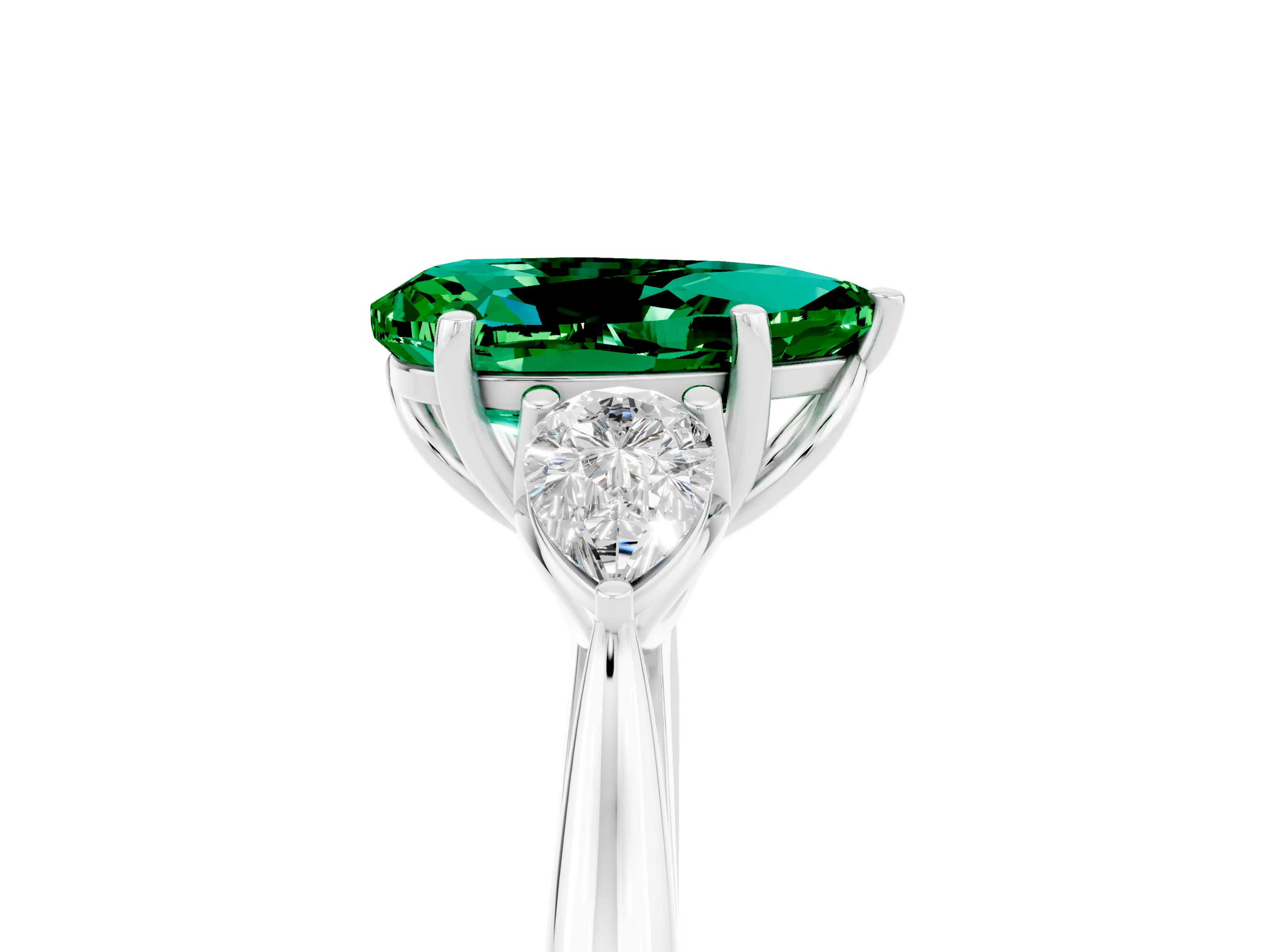 White gold Three-Stone Pear Cut Cut Diamond Ring with Pear Side Stones in Four-Prong Setting_5
