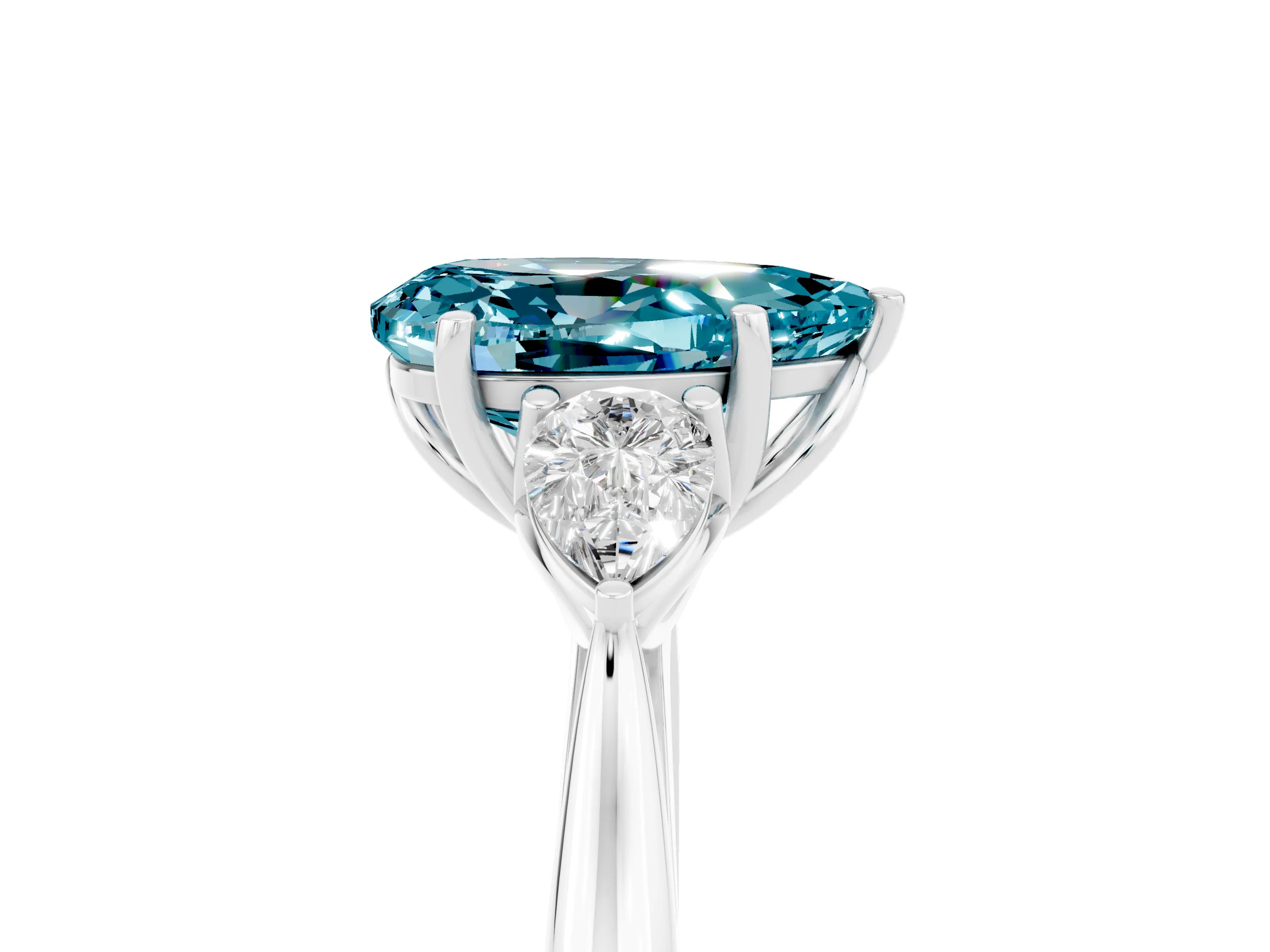 White gold Three-Stone Pear Cut Cut Diamond Ring with Pear Side Stones in Four-Prong Setting_5