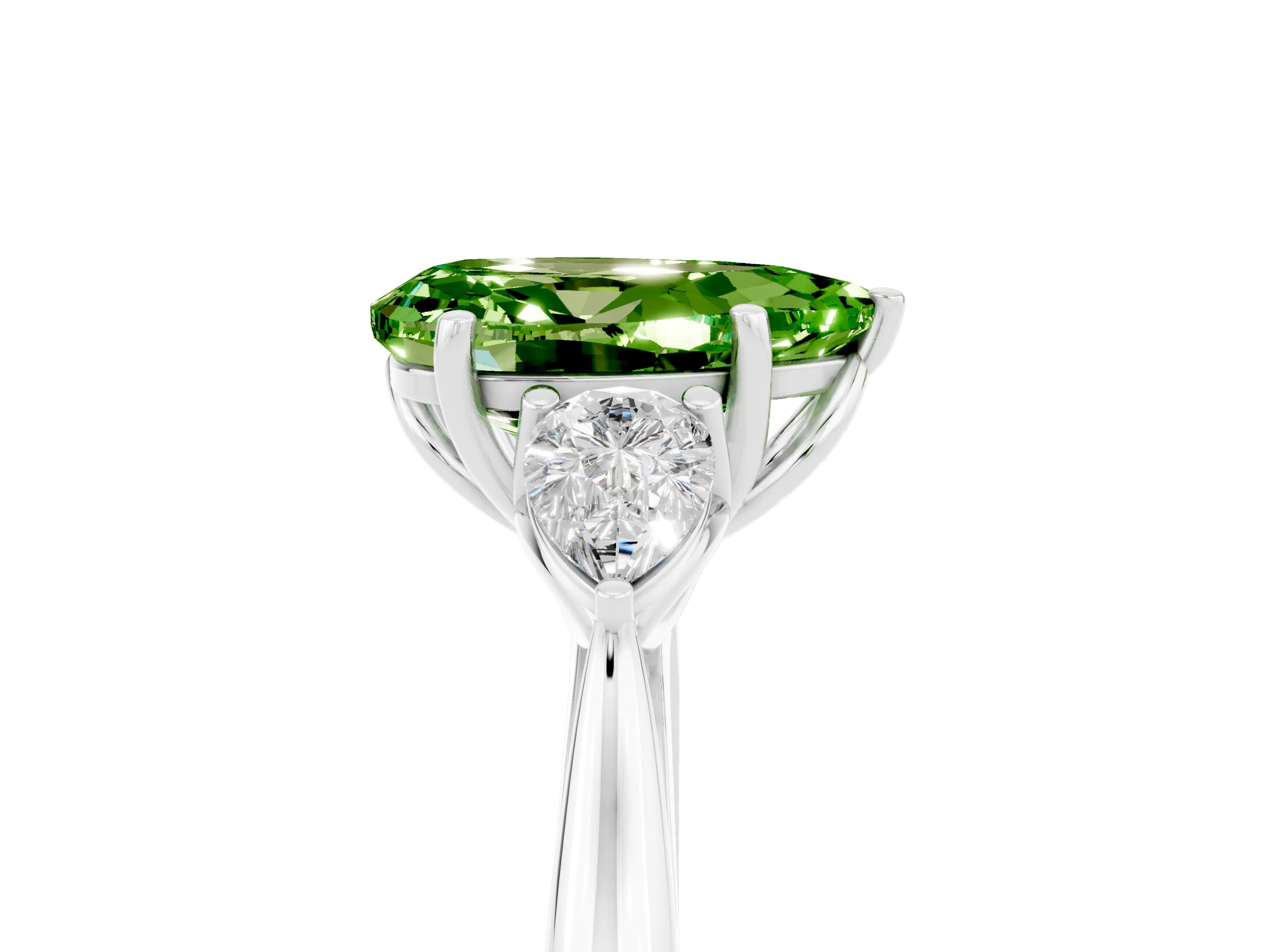 White gold Three-Stone Pear Cut Cut Diamond Ring with Pear Side Stones in Four-Prong Setting_5