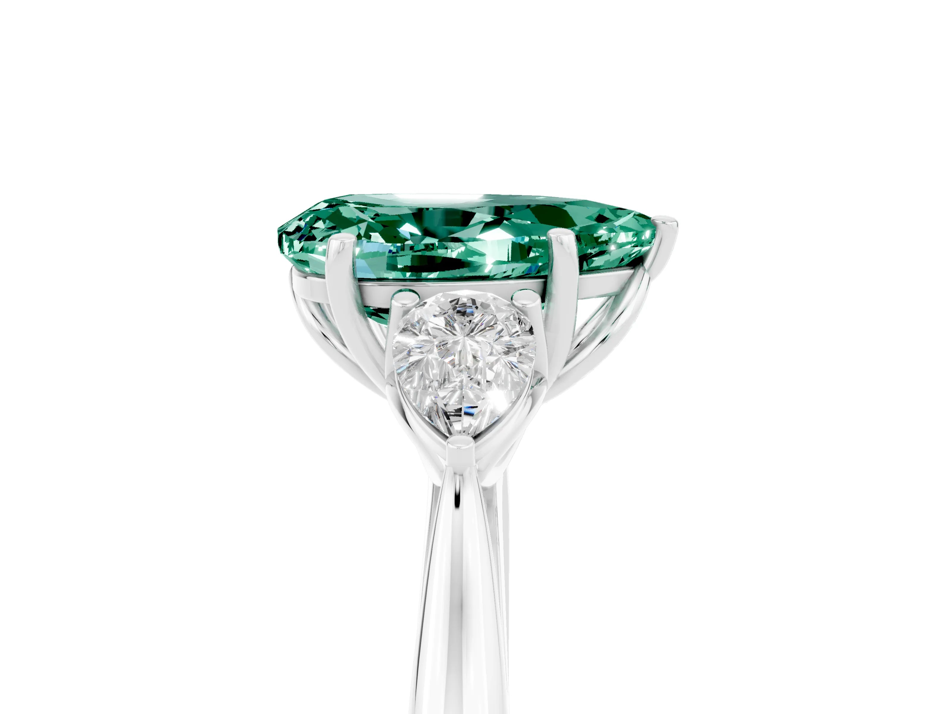 White gold Three-Stone Pear Cut Cut Diamond Ring with Pear Side Stones in Four-Prong Setting_5