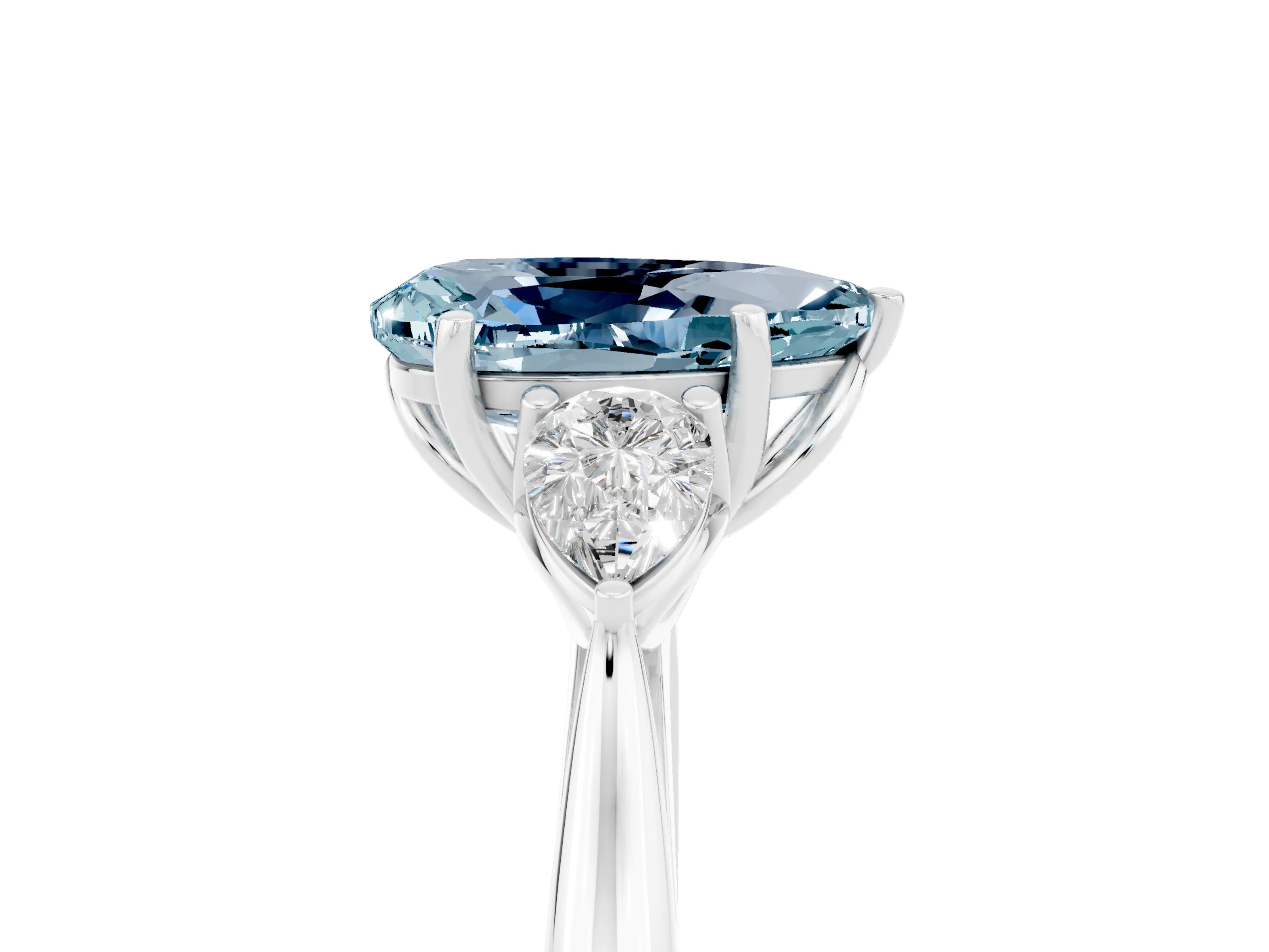 White gold Three-Stone Pear Cut Cut Diamond Ring with Pear Side Stones in Four-Prong Setting_5