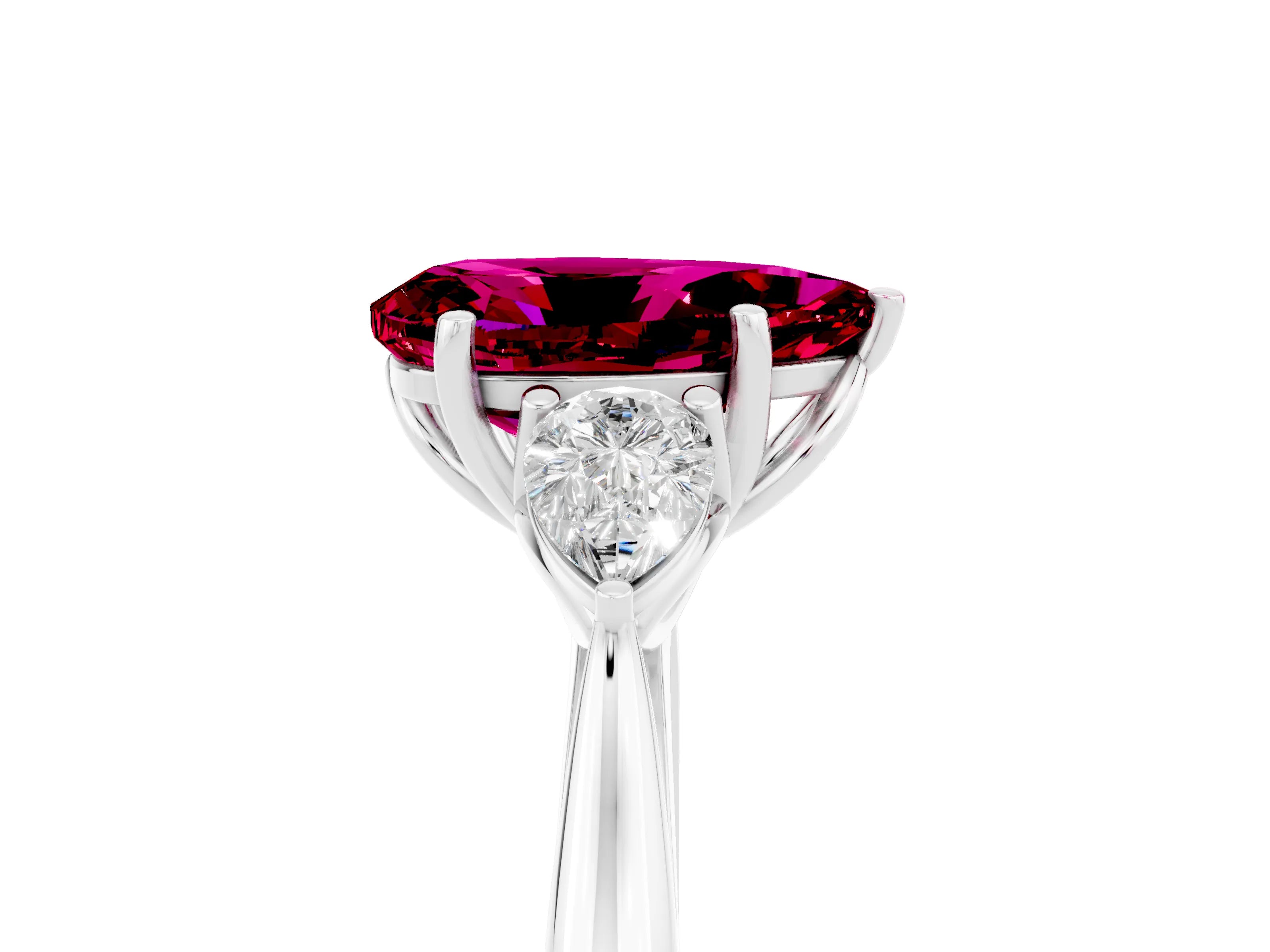 White gold Three-Stone Pear Cut Cut Diamond Ring with Pear Side Stones in Four-Prong Setting_5