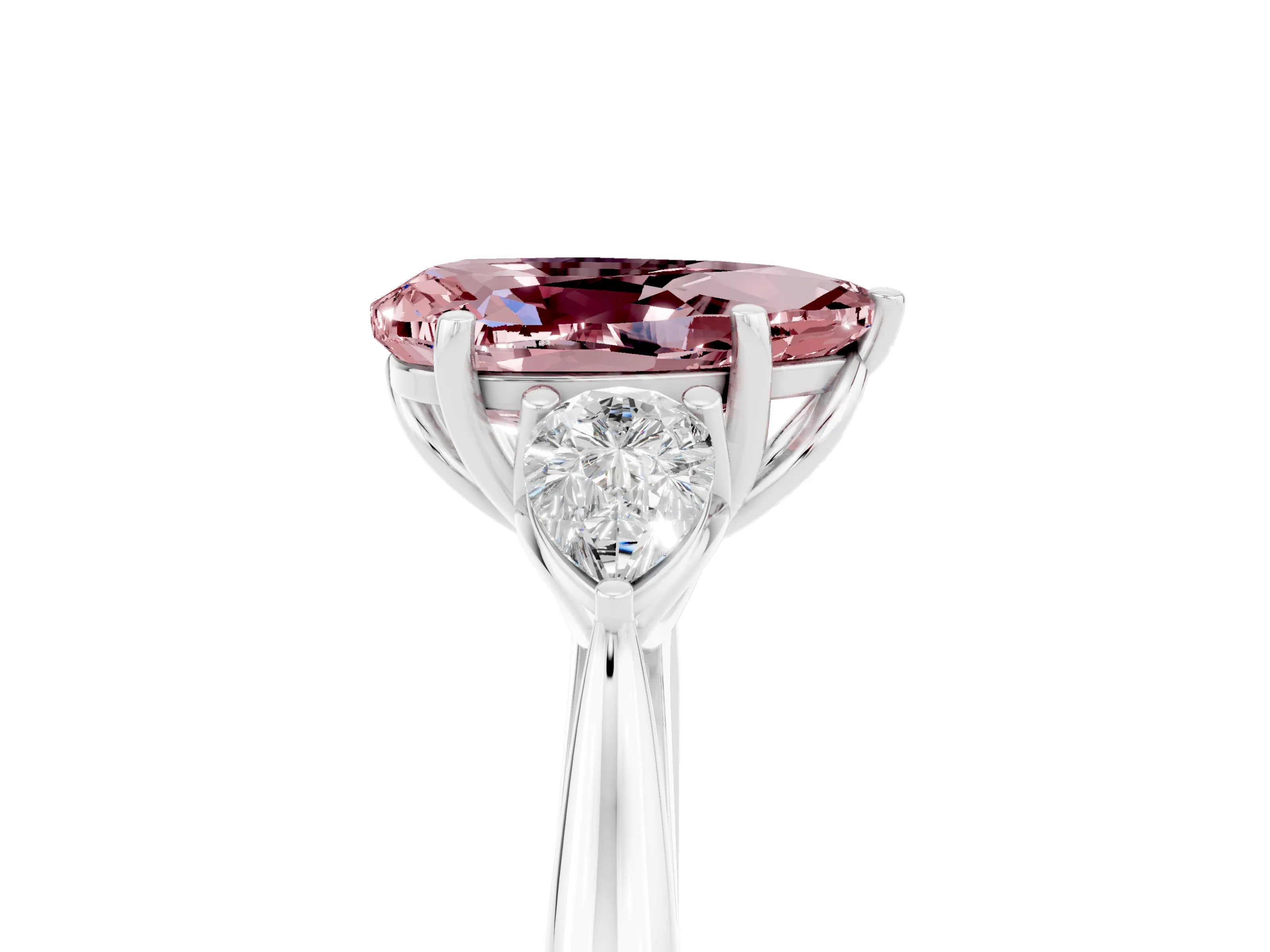 White gold Three-Stone Pear Cut Cut Diamond Ring with Pear Side Stones in Four-Prong Setting_5
