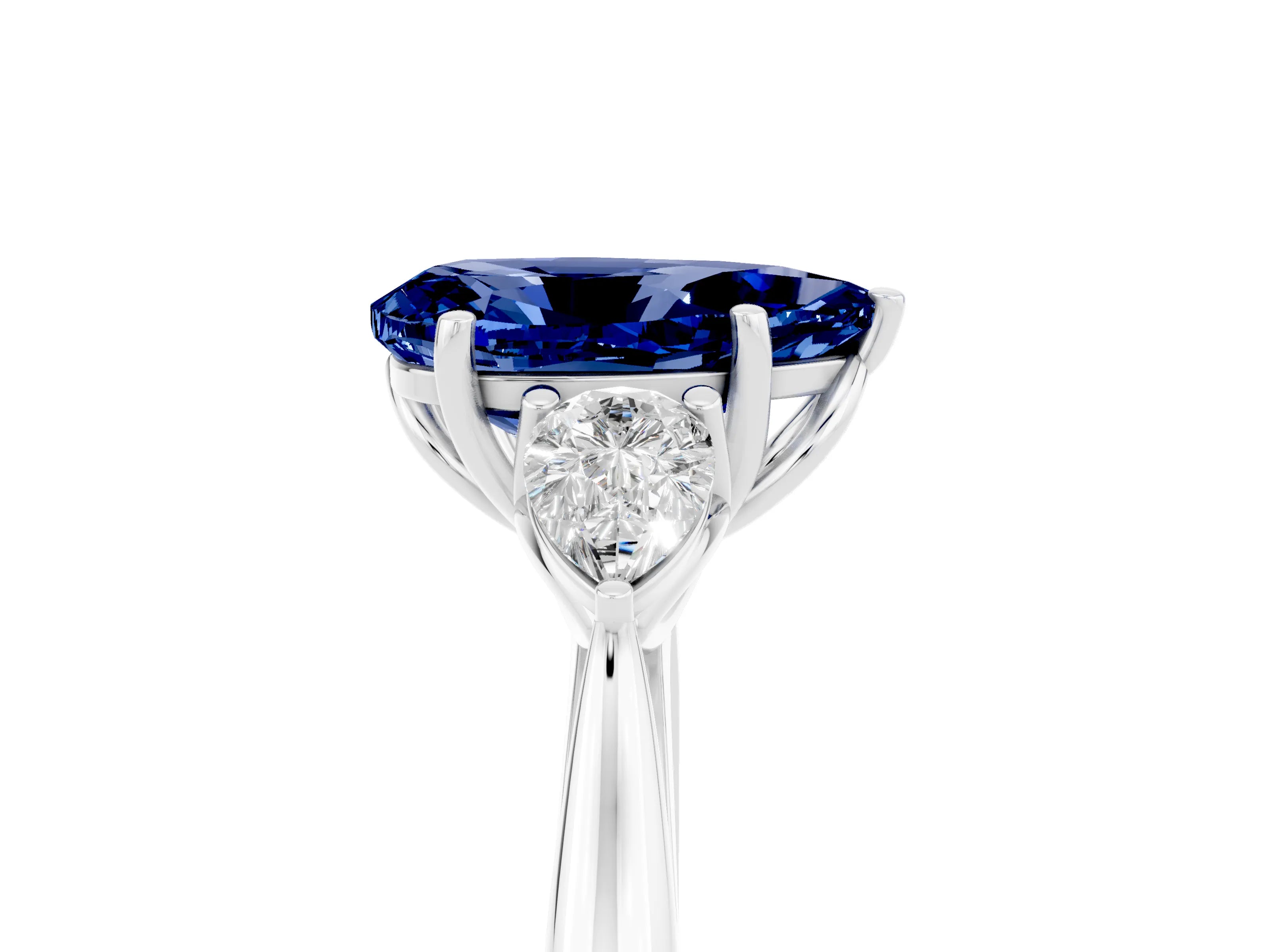 White gold Three-Stone Pear Cut Cut Diamond Ring with Pear Side Stones in Four-Prong Setting_5