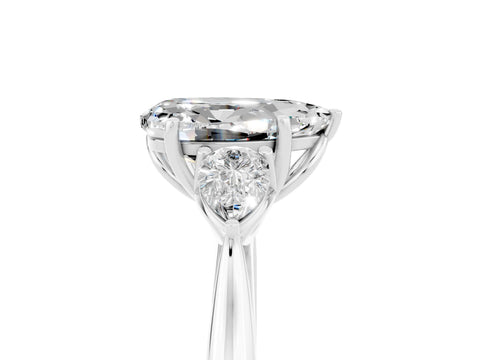 White gold Three-Stone Pear Cut Cut Diamond Ring with Pear Side Stones in Four-Prong Setting_5