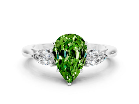 White gold Three-Stone Pear Cut Cut Diamond Ring with Pear Side Stones in Four-Prong Setting