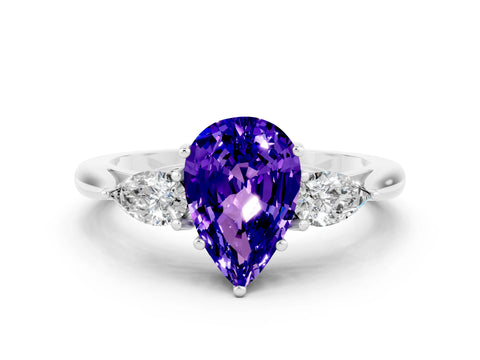 White gold Three-Stone Pear Cut Cut Diamond Ring with Pear Side Stones in Four-Prong Setting