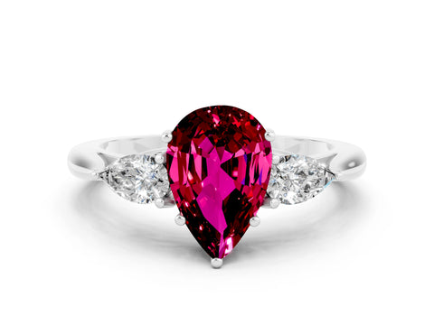White gold Three-Stone Pear Cut Cut Diamond Ring with Pear Side Stones in Four-Prong Setting