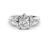 White gold Three-Stone Pear Cut Cut Diamond Ring with Trillion Side Stones and Four-Prong Setting_15