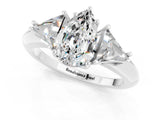 White gold Three-Stone Pear Cut Cut Diamond Ring with Trillion Side Stones and Four-Prong Setting_1