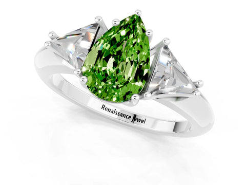 White gold Three-Stone Pear Cut Cut Diamond Ring with Trillion Side Stones and Four-Prong Setting_1