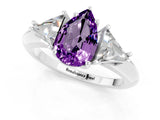 White gold Three-Stone Pear Cut Cut Diamond Ring with Trillion Side Stones and Four-Prong Setting_1