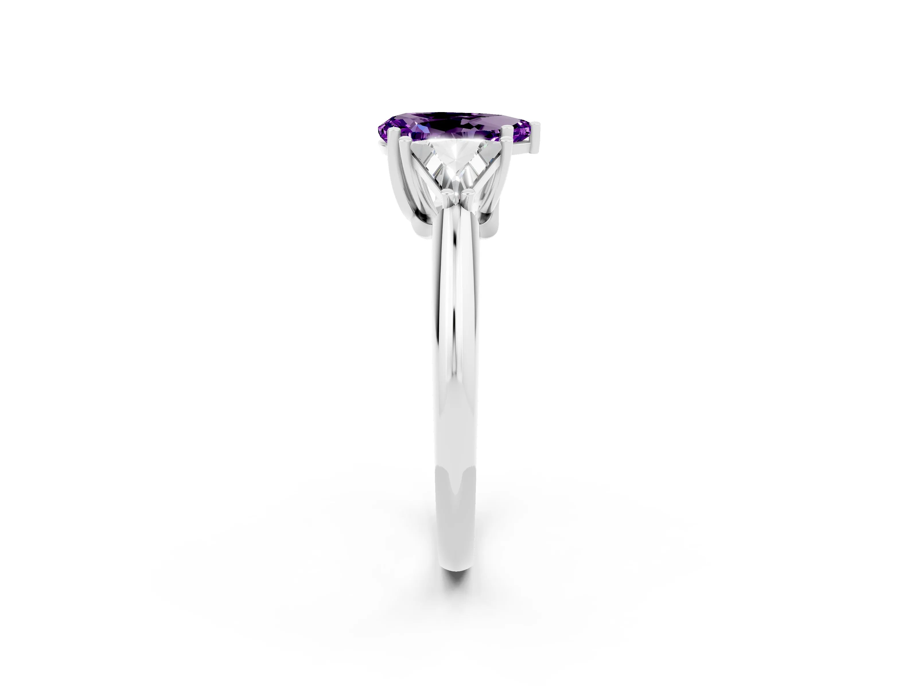 White gold Three-Stone Pear Cut Cut Diamond Ring with Trillion Side Stones and Four-Prong Setting_2