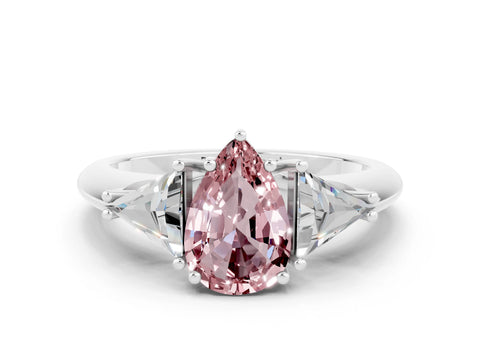 White gold Three-Stone Pear Cut Cut Diamond Ring with Trillion Side Stones and Four-Prong Setting