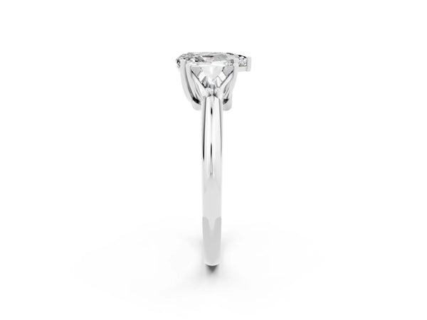 Silver Three-Stone Pear Cut Moissanite Engagement Ring with Trillion Side Stones and Prong Setting