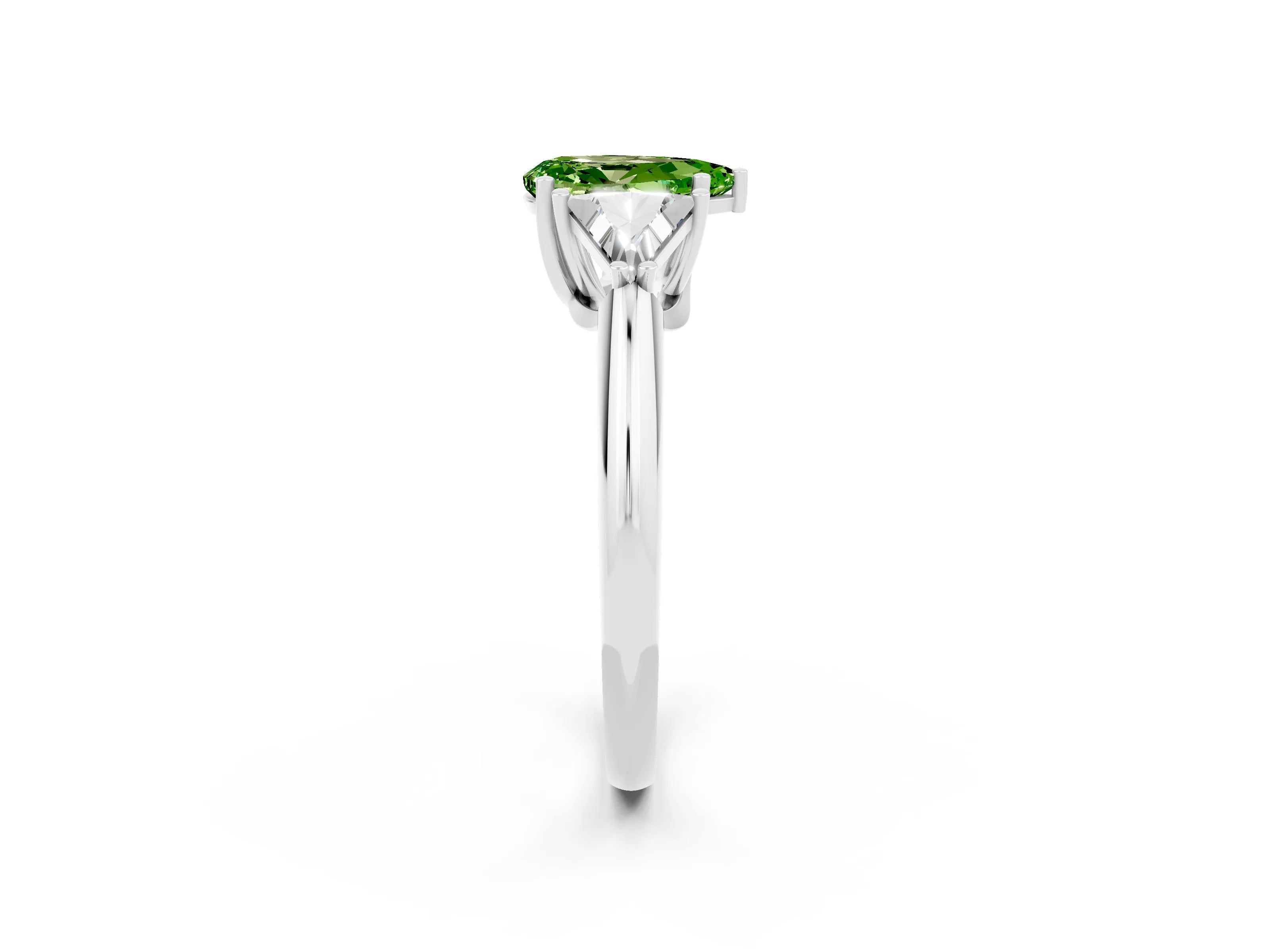 White gold Three-Stone Pear Cut Cut Diamond Ring with Trillion Side Stones and Four-Prong Setting_2
