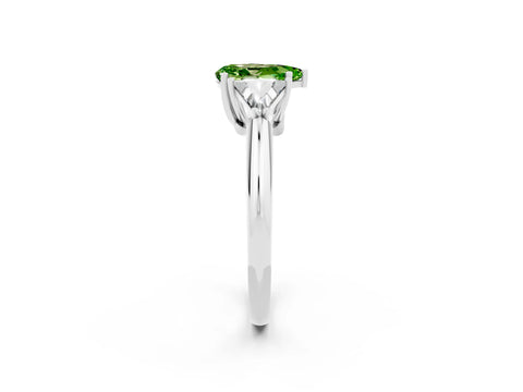 White gold Three-Stone Pear Cut Cut Diamond Ring with Trillion Side Stones and Four-Prong Setting_2