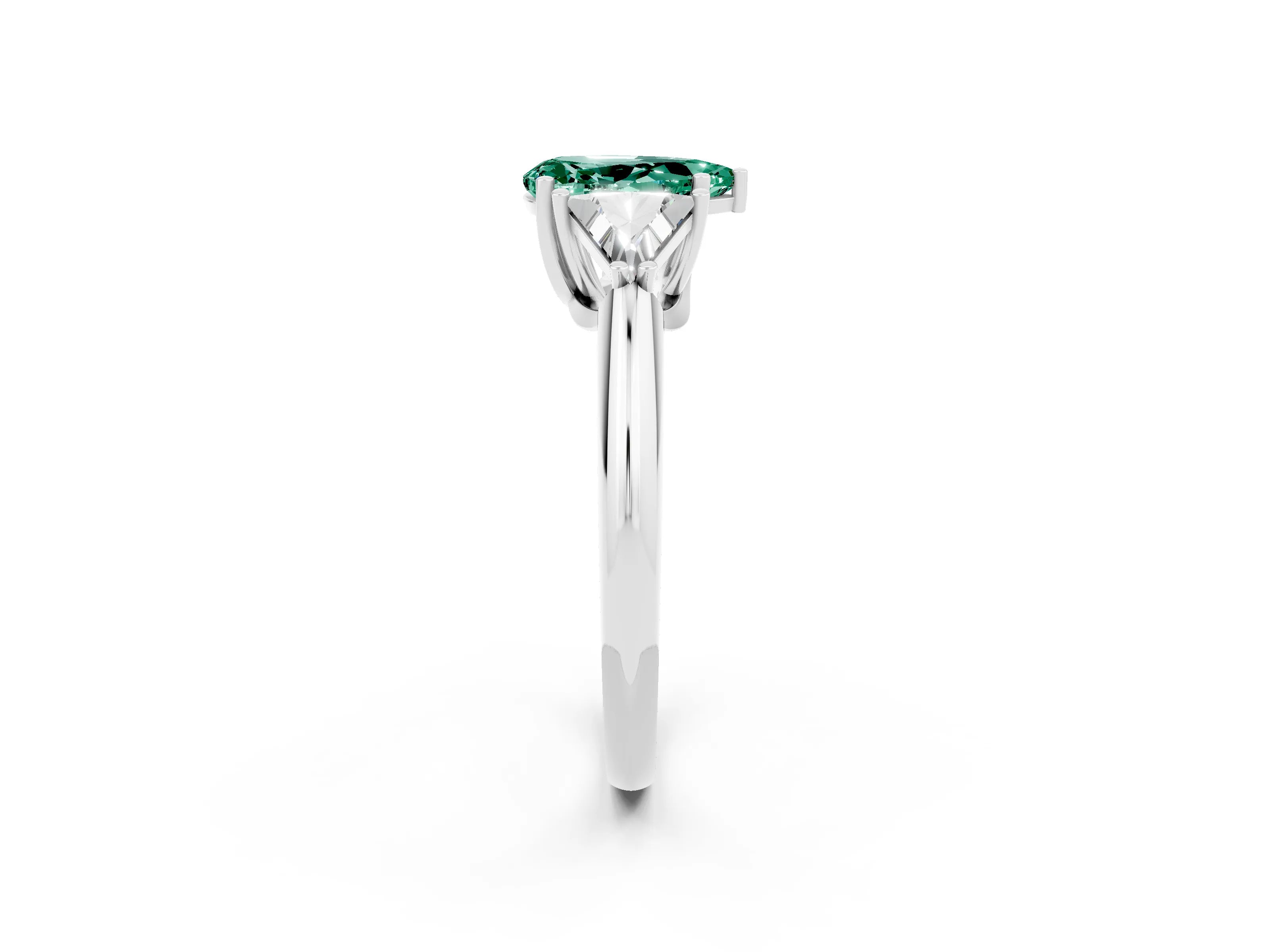 White gold Three-Stone Pear Cut Cut Diamond Ring with Trillion Side Stones and Four-Prong Setting_2