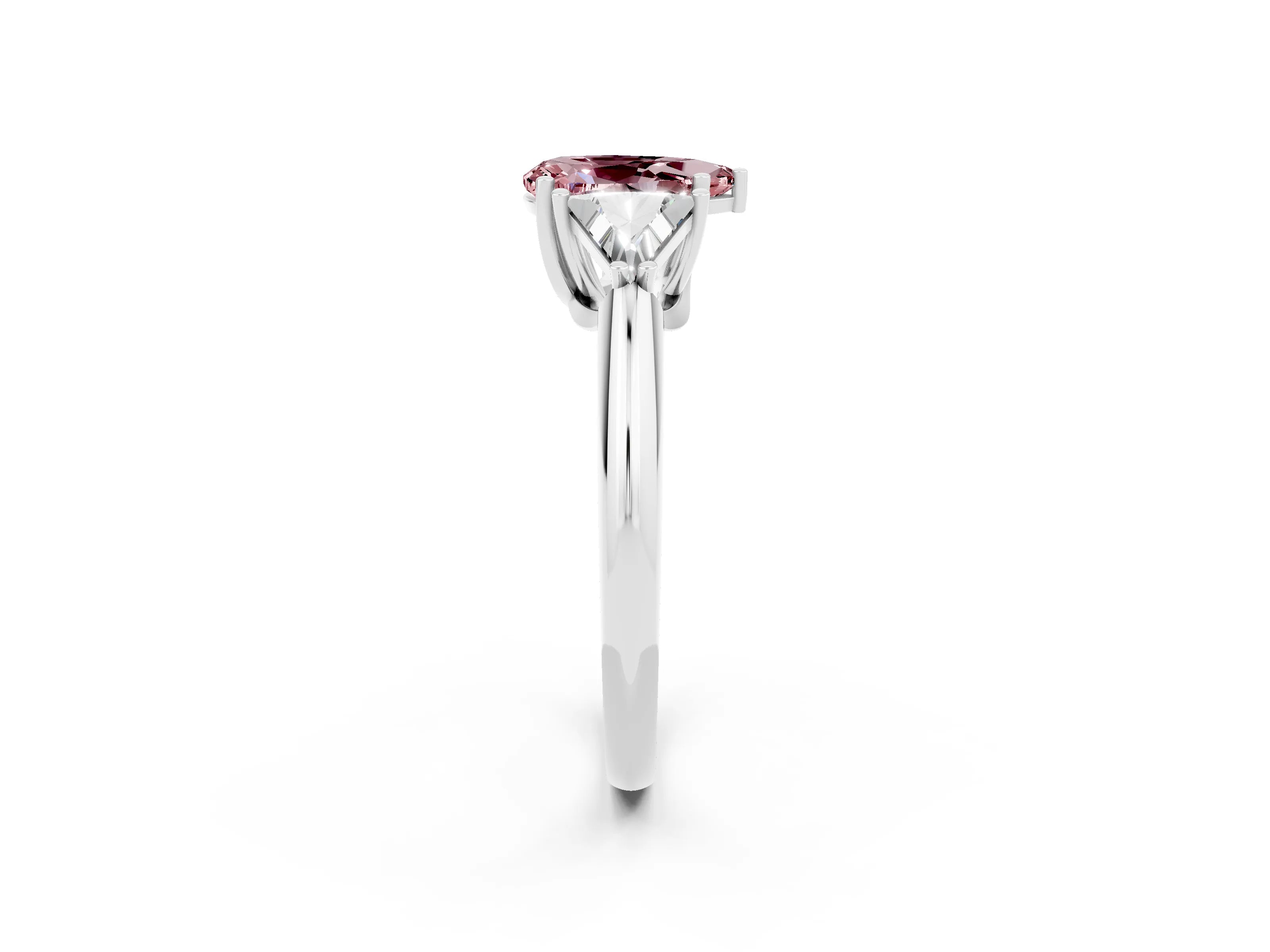 White gold Three-Stone Pear Cut Cut Diamond Ring with Trillion Side Stones and Four-Prong Setting_2