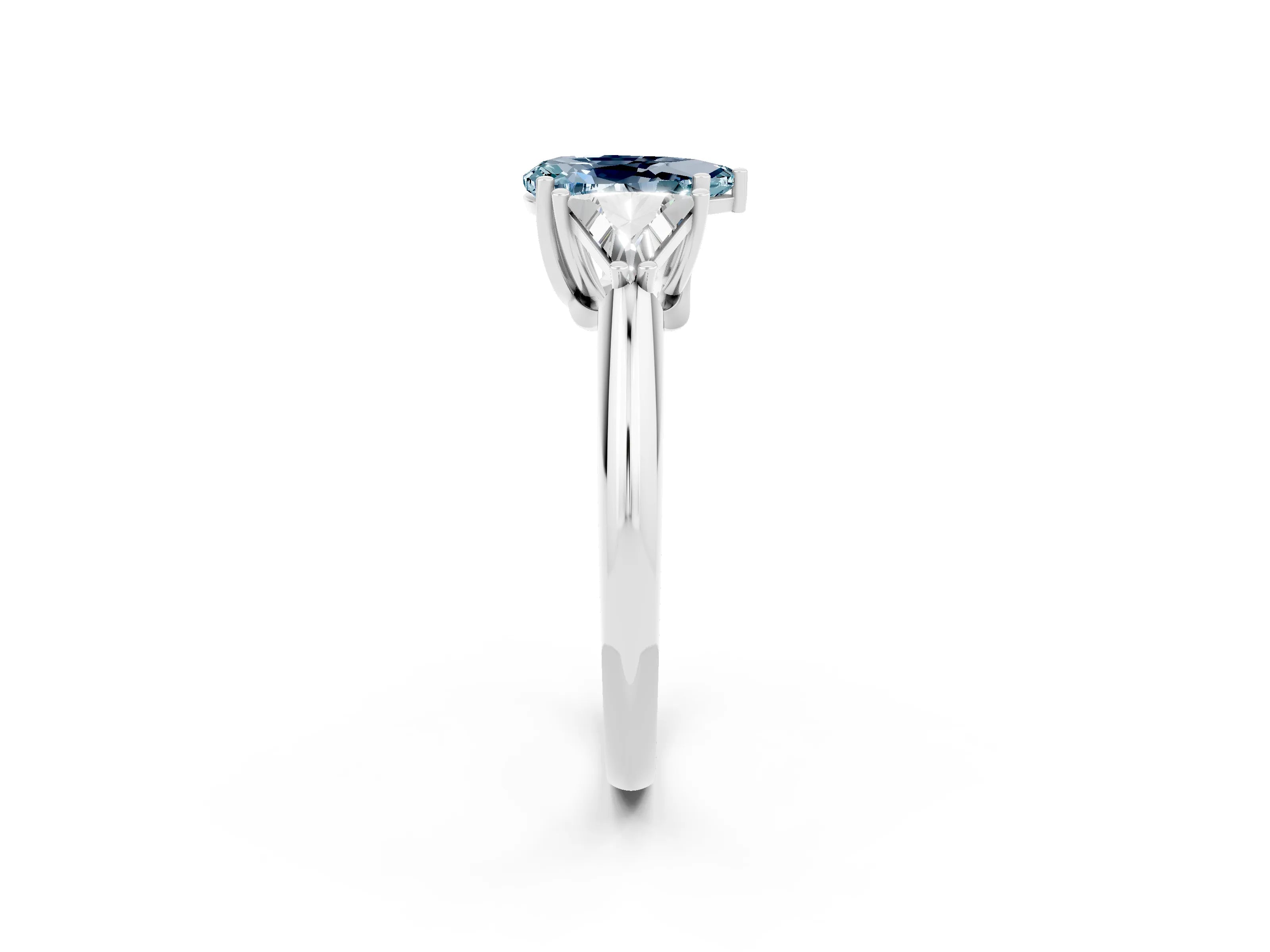 White gold Three-Stone Pear Cut Cut Diamond Ring with Trillion Side Stones and Four-Prong Setting_2