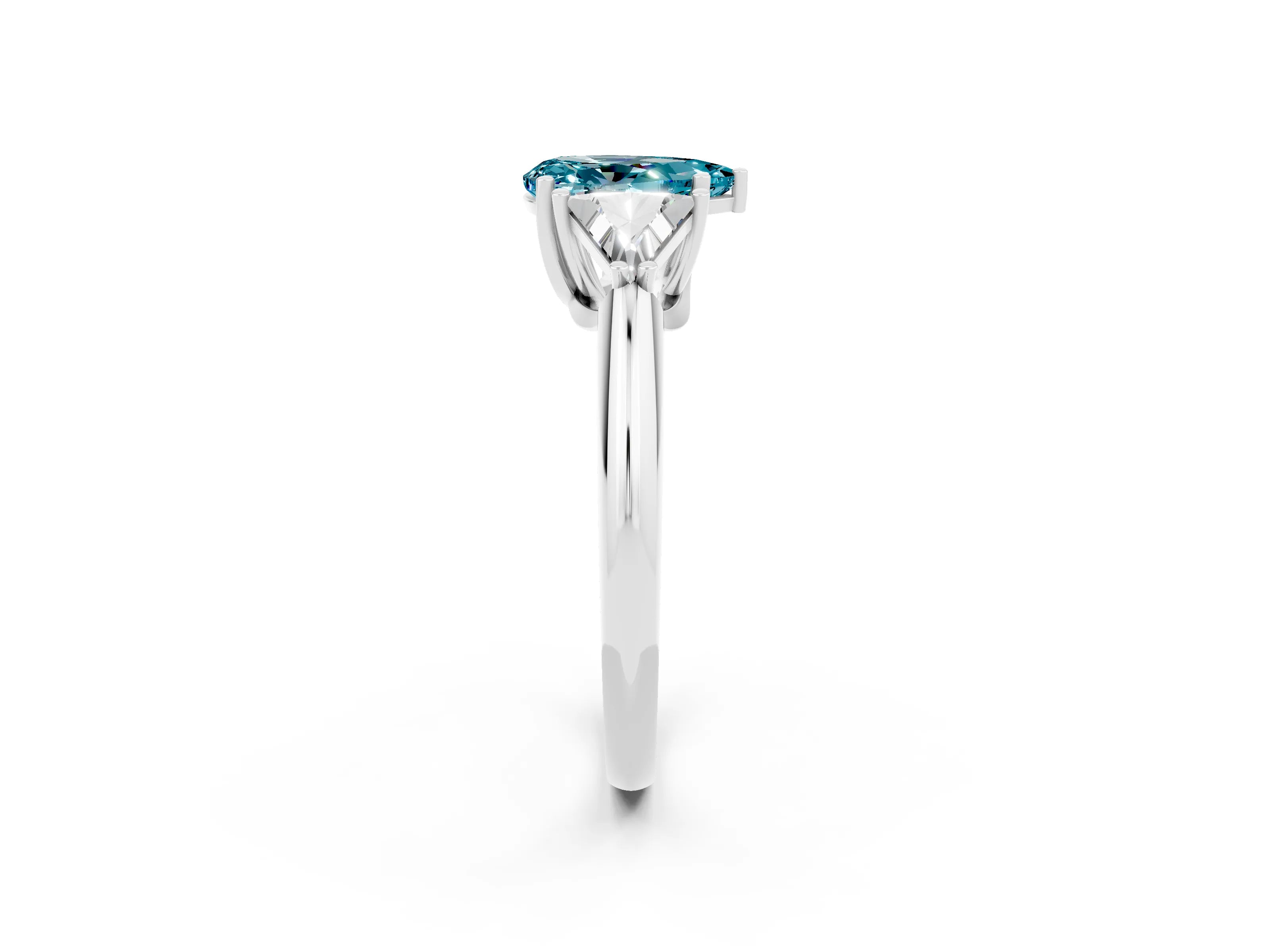 White gold Three-Stone Pear Cut Cut Diamond Ring with Trillion Side Stones and Four-Prong Setting_2