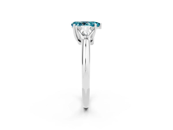 Platinum Three-Stone Pear Cut Cut Diamond Ring with Trillion Side Stones and Four-Prong Setting