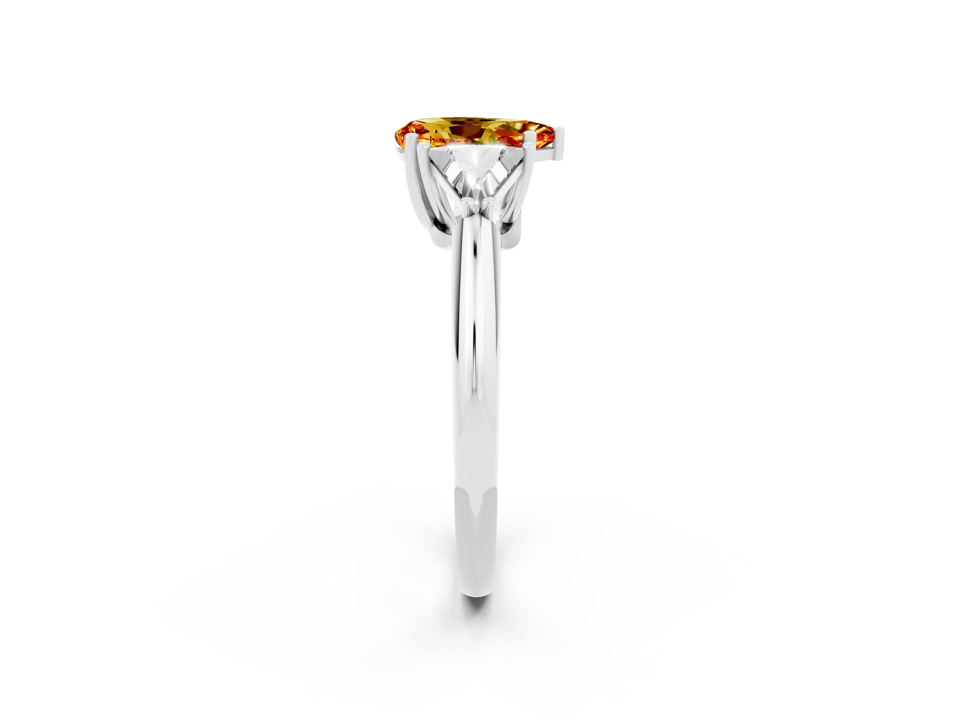 White gold Three-Stone Pear Cut Cut Diamond Ring with Trillion Side Stones and Four-Prong Setting_2