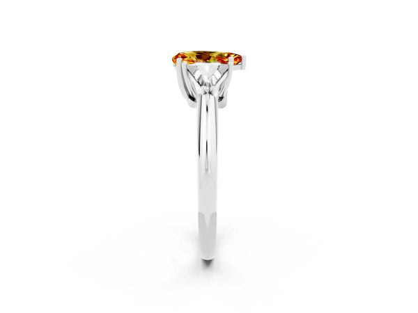 White gold Three-Stone Pear Cut Cut Diamond Ring with Trillion Side Stones and Four-Prong Setting