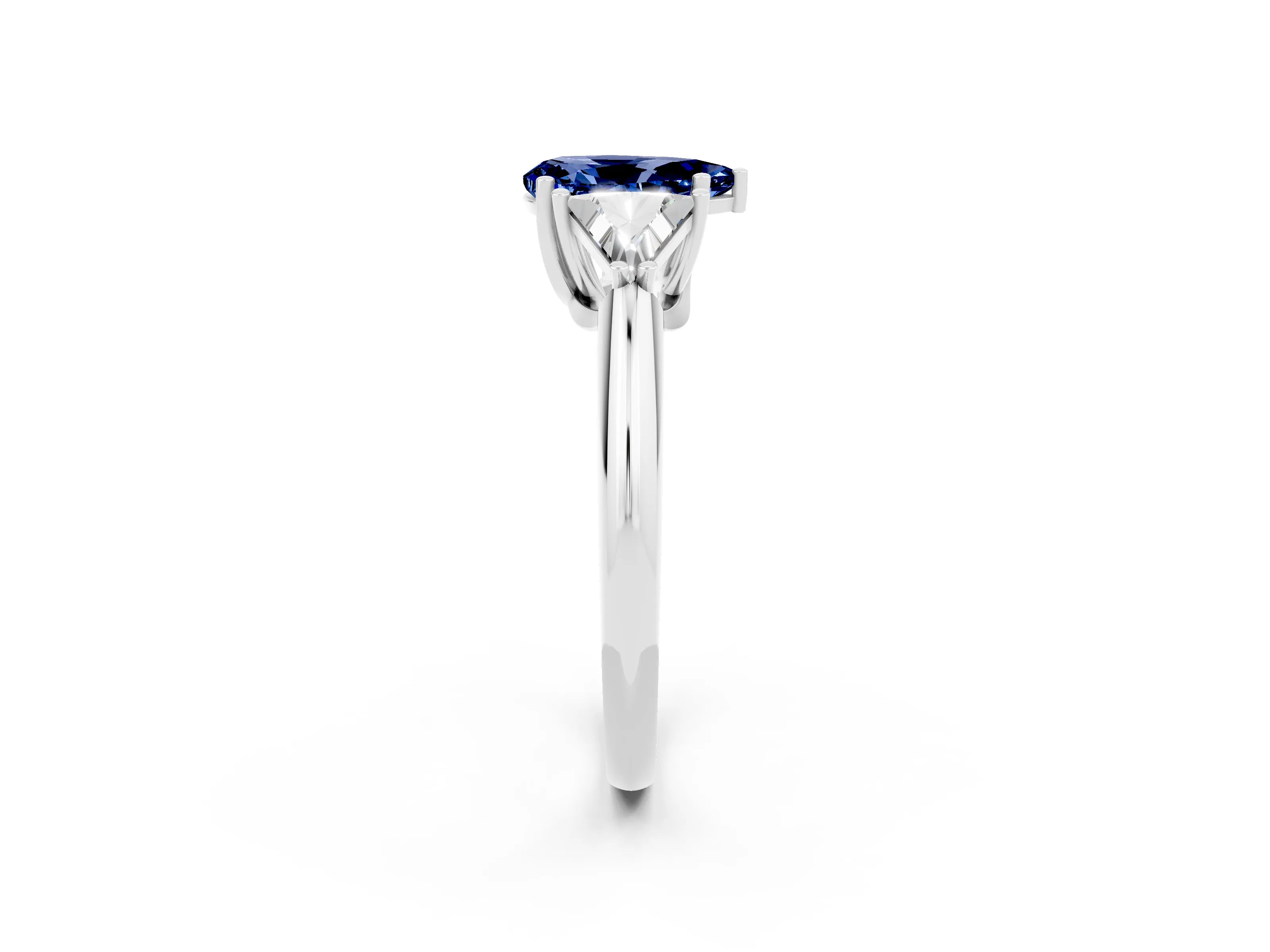 White gold Three-Stone Pear Cut Cut Diamond Ring with Trillion Side Stones and Four-Prong Setting_2